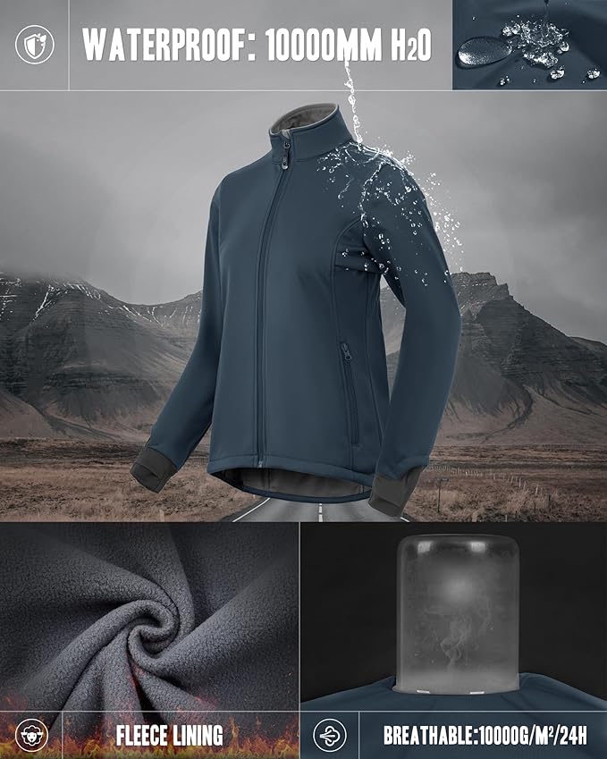 33,000ft Women's Waterproof Fleece Running Jacket Zip Up Athletic Winter Cold Weather Workout Cycling Track Jackets