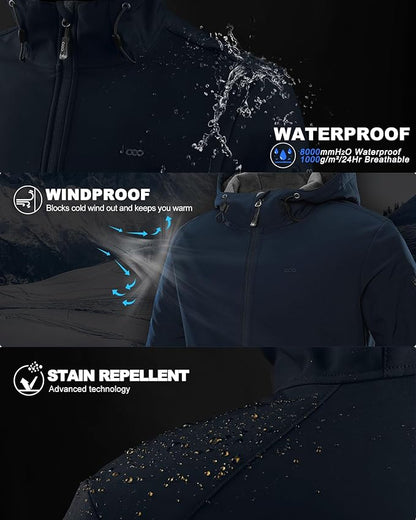33,000ft Men's Hooded Softshell Jacket Waterproof Lightweight Insulated Windbreaker Fleece Lined Rain Shell Jacket