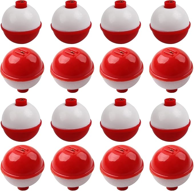 Fishing Folats Bulk Hard ABS Bobbers Snap-on Floats Push Button Round Buoy Float Bobbers for Crappie Panfish Walleyes Red and White 0.75"/1"/1.25"/1.5"/1.75"/2"/2.5"