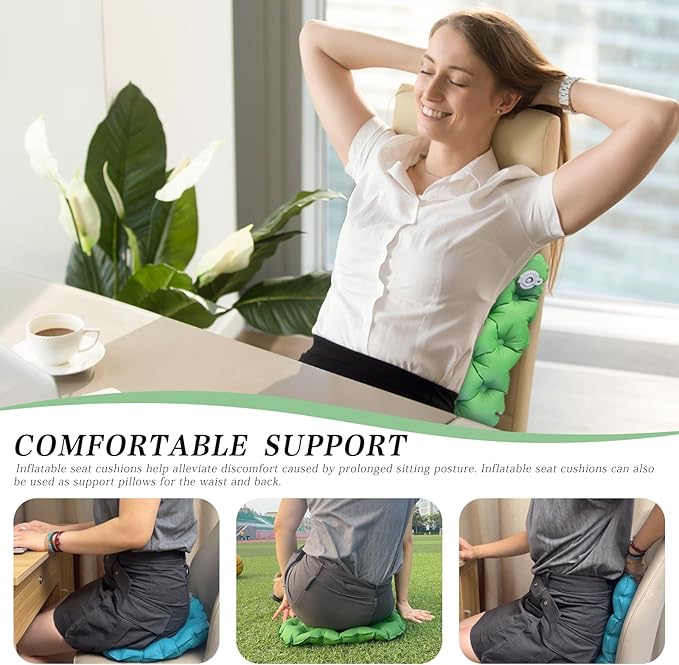 Inflatable seat Cushion-Travel Cushion Lnflatable Portable Air Sitting Pad for Stadium Camping OfficeCan also be used for lumbar and back support Lightweight Waterproof Camp Chair Accessories blue