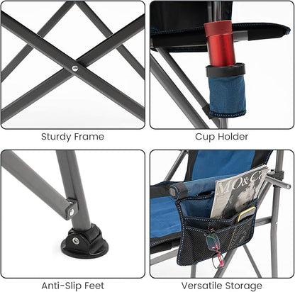 XGEAR Camping Chair Hard Arm High Back Lawn Chair Heavy Duty with Cup Holder, for Camp, Fishing, Hiking, Outdoor, Carry Bag Included