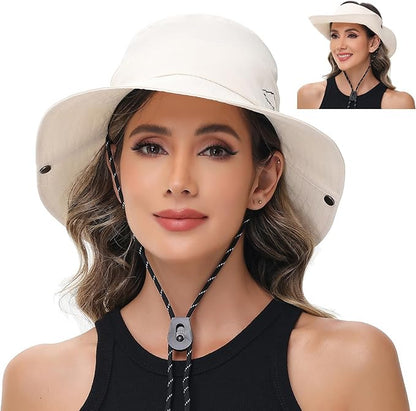 Sun Hats for Women Bucket Hat UV Protection Fishing Hat Wide Brim Safari Hats 2 in 1 Zip-Off Sun Visor Hats UPF 50+
