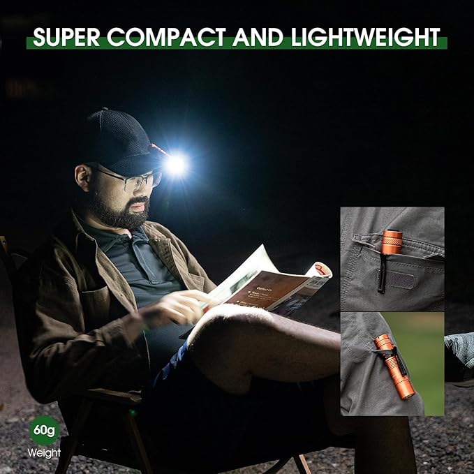 Rechargeable Flashlights 1200 Lumens EDC Flashlight, AA Pocket Flashlight High Lumens with Clip, Super Bright Small Flashlights, 4 Modes Flash Light for Camping, Home, and Emergencies (Orange)