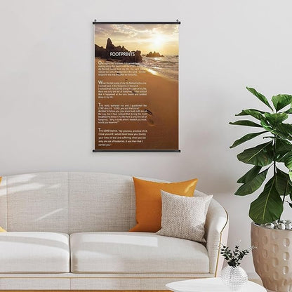 Footprints in the Sand Religious Canvas Wall Art Posters, Inspirational Beach Sunset Poem Print Poster (Black Axis 12x18inch, Footprints(2))