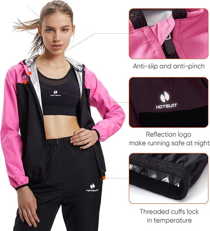 HOTSUIT Sauna Suit for Women Weight Loss Sweat Suits Sauna Jacket Pant Machine Washable Anti Rip for Gym Workout Exercise