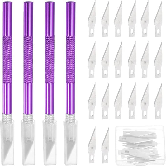 MECCANIXITY 4 Pcs Exacto Knife, Craft Hobby Knife with 40 Exacto Blades(#11) Profession Craft Knives for Crafting, Modeling, Scrapbooking (Purple)