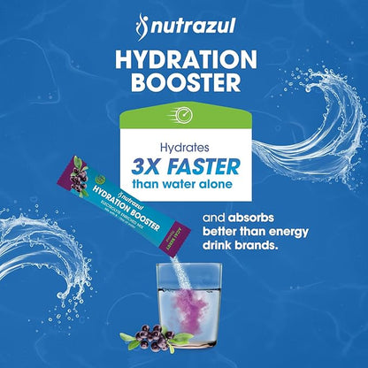 nutrazul Hydration Booster, Electrolytes Powder Sticks with Sodium, Potassium, Vitamin B6 & B12, No Artificial Sweeteners, Acai Berry Flavor, 90 Sticks