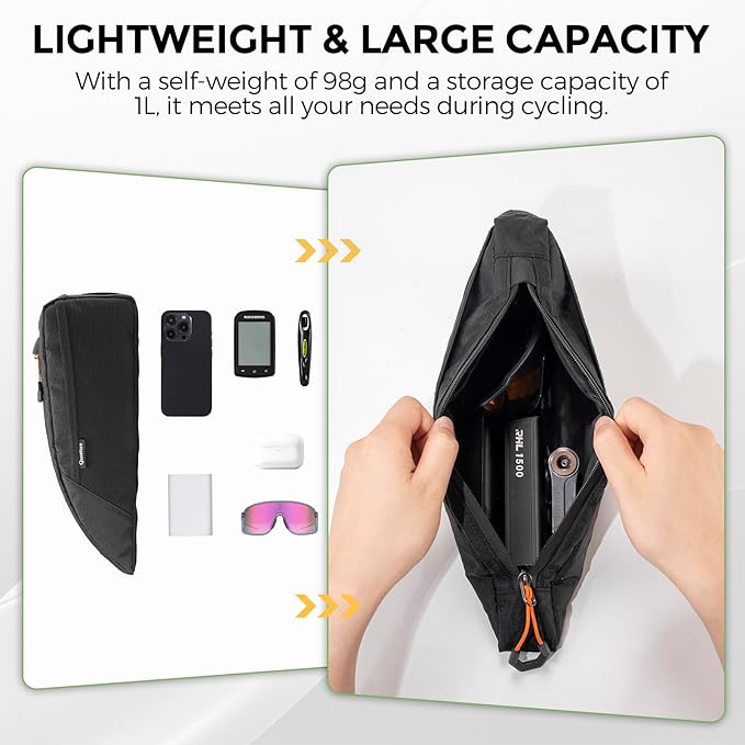 ROCKBROS Top Tube Bike Bag for Cycling, Bicycle Frame Bag for Bikepacking, Waterproof Bike Storage Bag, Cycling Accessories for Road Mountain Gravel Electric Bike (Black)