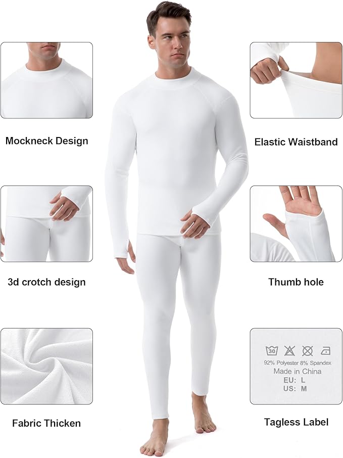Runhit Mens Thermal Underwear Set：Fleece Lined Long Johns for Men Thermal Shirts and Pants Base Layer Cold Weather Thermals