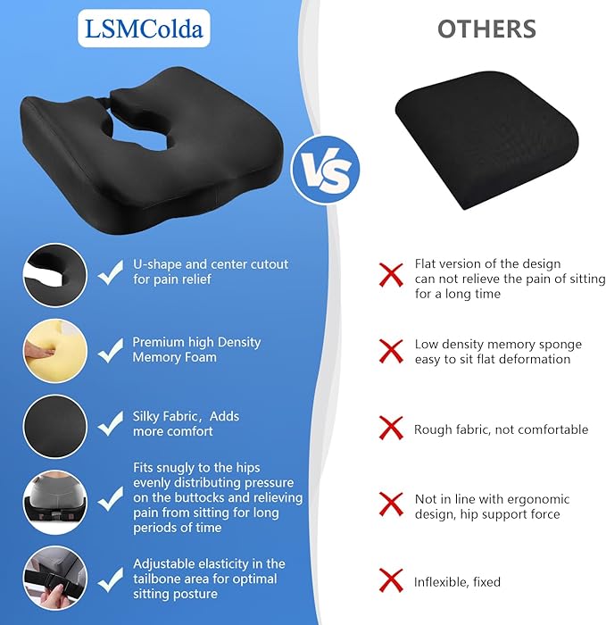 Adjustable Wheelchair Cushions for Tailbone Pain Relief Cushion, Pressure Relief Wheelchair Cushion, Donut Pillow for Hemorrhoids, Bedsores, Prostate, Tail Vertebrae，Sedentary Wheelchair (Black)