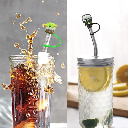 Yo-da Straw Covers Cap for 7-8mm Straws - 8 Pcs Tip Covers Compatible With Stanley 40 OZ 30 OZ Tumbler Cups, Reusable Silicone Topper, Baby Y-oda Drinking Plugs for Kids Party Favor