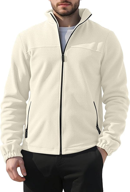 Mens Polar Fleece Jacket Full Zip Lightweight Casual Outdoor Jackets Stand Collar Warm Coats with Pockets
