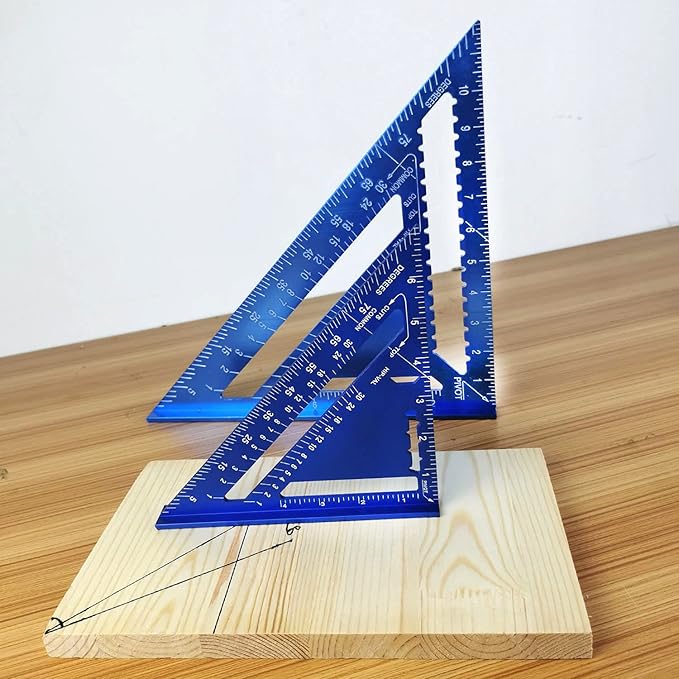 ASNOMY Imperial Triangle Ruler - 7 Inch & 12 Inch Blue Aluminum Alloy Rafter Square Protractor, High Precision Layout Measuring Tool for Engineer Carpenter
