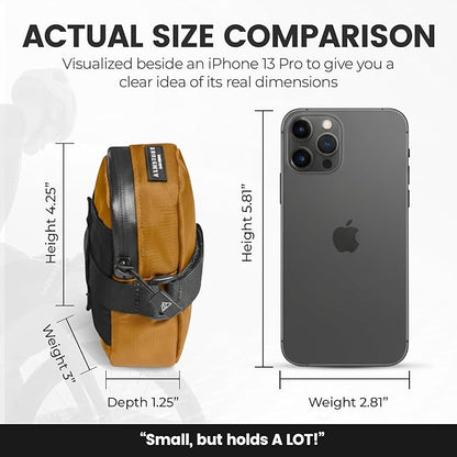 ALMSTHRE Compact Bike Saddle Bag – Midnight Black (Small) | 0.3L Bike Seat Bag (3" x 4.25" x 1.25") | Water-Resistant Ripstop, Waterproof Zipper, Internal Pocket | Durable Under Seat Storage