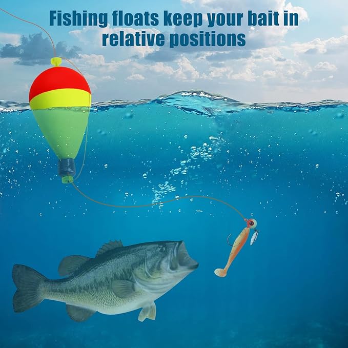 Weighted Fishing Bobbers 10-Pack - Slip Bobbers for Catfish with Spring Clip | 5 Sizes & Styles | High-Visibility EVA Floats with Bottom Weight for Stability