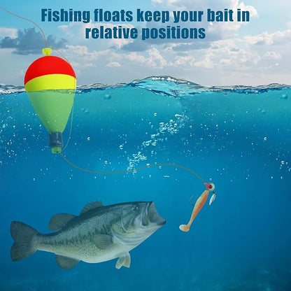 Weighted Fishing Bobbers 10-Pack - Slip Bobbers for Catfish with Spring Clip | 5 Sizes & Styles | High-Visibility EVA Floats with Bottom Weight for Stability