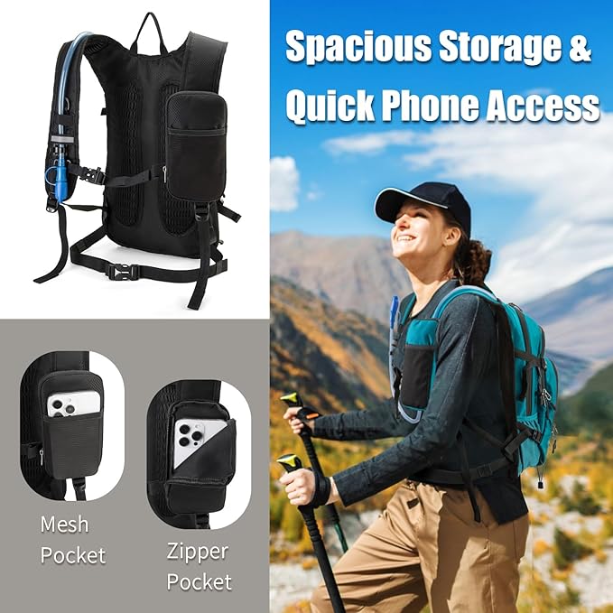 Hydration Backpack Pack with 2L Water Bladder 18L Hiking Backpack Women Men Lightweight Hydropack Insulated Daypack for Biking, Running, Festival