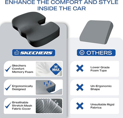 Skechers Memory Foam Seat Cushion,Office Chair Cushion for Tailbone Pain Relief,Butt Pillow for Office Chair,Car seat Cushion,Computer Desk,Long Sitting Office Workers,and Car Drivers,Black