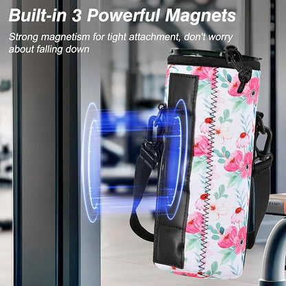 Nuovoware Water Bottle Carrier Bag,25oz/40oz/64oz Bottle Pouch Holder,Adjustable Shoulder Hand Strap 2 Pocket Sling Neoprene Sleeve Sports Accessories for Hiking Travelling Camping