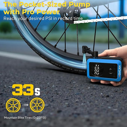 MOVCAN Mini Bike Pump,33s Fast Bicycle Pump with Guage,150PSI Portable Electric Bike Air Pump with Presta and Schrader Valve,Inflation Needle for Bike, Motorcycle, Mountain Bike, Ebike,Car, Balls