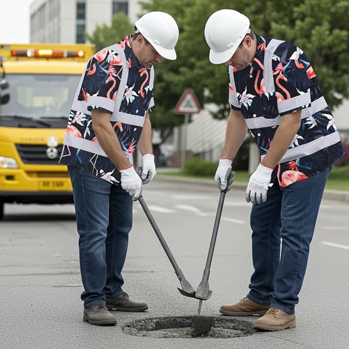 High Visibility Hawaiian Shirt for Men Tropical Shirts Custom Name Floral Outfit Reflective Safety Workwear