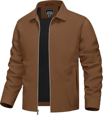 TACVASEN Mens Lightweight Windbreaker Full Zip Up Laydown Collar Jackets Light Casual Coat with Zip Pockets