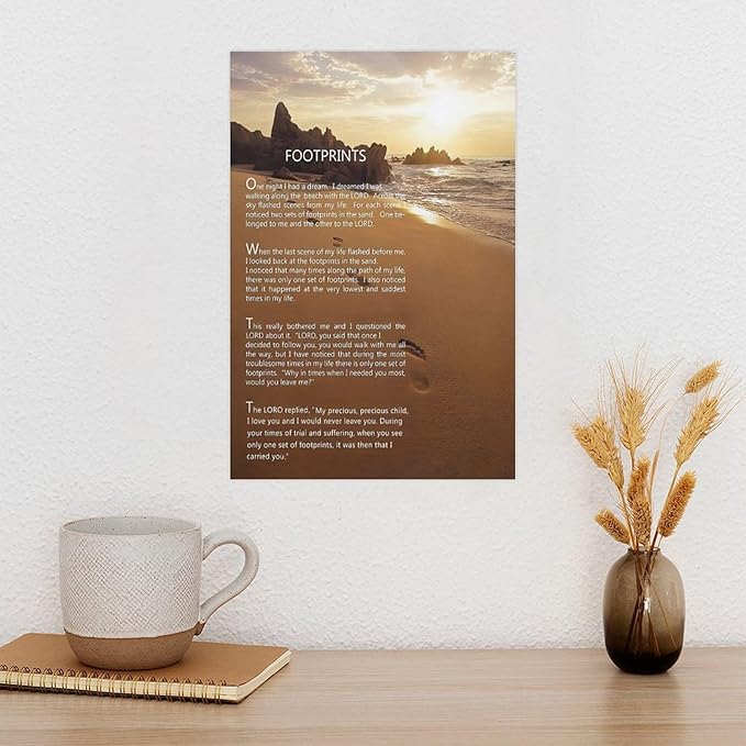 Footprints in the Sand Religious Canvas Wall Art Posters, Inspirational Beach Sunset Poem Print Poster (Unframed 24x36inch, Footprints(2))