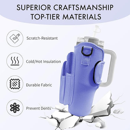 Water Bottle Carrier Bag with Phone Pocket for Stanley Cup 40/30 oz, Water Bottle Holder with Adjustable Strap& Straw Cover, Stanley Cup Accessories
