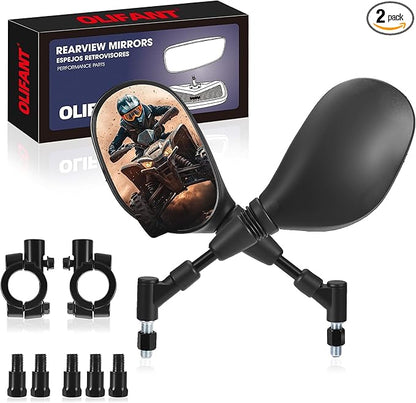 ATV Motorcycle Rearview Side Mirrors Universal 360 Degrees Ball-Type Adjustable 7/8" Handlebar Mount 8mm 10mm Adapters for Scooter Dirt Bike Snowmobile Moped EBike Polaris Sportsman Honda Rincon