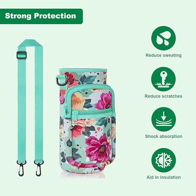 Insulated Water Bottle Holder Sling Bag with Phone Pocket, Adjustable Crossbody Strap for Walking, Hiking, Camping, Fishing