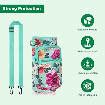 Insulated Water Bottle Holder Sling Bag with Phone Pocket, Adjustable Crossbody Strap for Walking, Hiking, Camping, Fishing