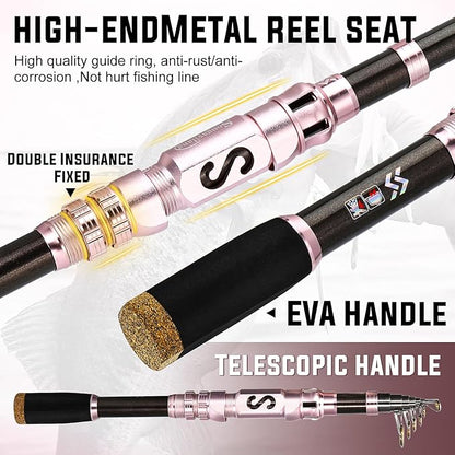 Sougayilang Portable Telescopic Fishing Rod with Carbon Fiber Material and Precision Carved Reel Seat - Suitable for Saltwater and Freshwater Fishing