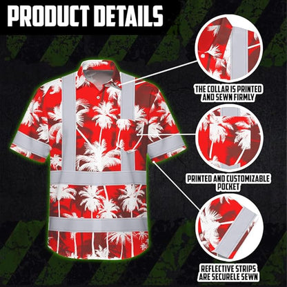 High Visibility Hawaiian Shirt for Men Tropical Shirts Custom Name Floral Outfit Reflective Safety Workwear