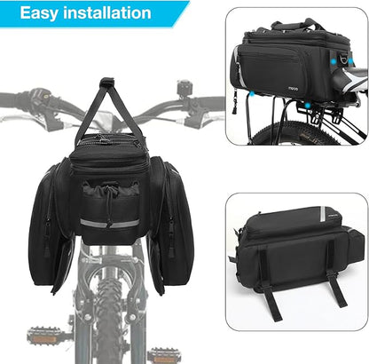 MOSISO Bike Rack Bag with Rain Cover, Bike Trunk Cooler Handag Insulated Bicycle Rear Seat Pouch with 2 Side Foldable Panniers, 8L Cycling Backseat Storage Cargo Saddle Shoulder Bag, Black
