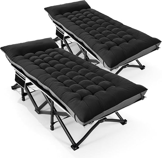 HABUTWAY Camping Cot with Mattress, 32" Extra Wide Camping Cots for Adults, Sleeping Cot for Adults Holds Up to 602LBS, Cots for Sleeping, Camp, Rv, Beach, Patio, Office Naps, 2PCS (Black)