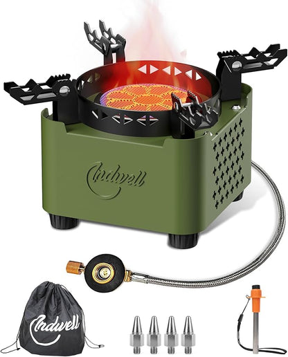 Indwell Single Burner Propane Stove, Camping Stove with Infrared Burner, Adjustable Flame Portable Camp Stoves for Emergencies, Outdoor Cooking, Hiking, Fishing, Portable with Carrying Bag