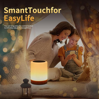 OORUN Touch Bedside Table Lamp,13 RGB Colors & 5 Brightness, USB Rechargeable Desk Lamp, Remote Control Dimmable Light with RGB Color Changing,Portable Lamp for Baby (2 Pack Brown)