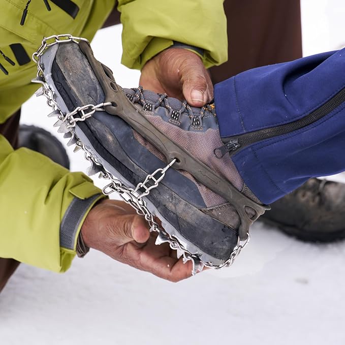 TRIWONDER Crampons for Boots Shoes Traction Ice Cleats Snow Grips Anti Slip Stainless Steel Micro Spikes for Hiking Fishing Walking Climbing Jogging Mountaineering