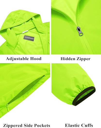 COOFANDY Men's Packable Rain Jacket Lightweight Waterproof Raincoat with Hood Travel Hiking Golf Windbreaker