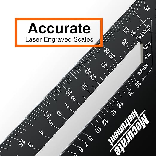 Mecurate 12 Inch Heavy-Duty Aluminum Alloy Triangle Rafter Square, Durable Carpenter's Layout Tool with Easy-to-Read Scales for Angle Measurement, Marking & Cutting Guide
