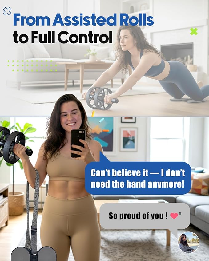 VINSGUIR Ab Roller Wheel for Beginners to Pros, Ab Roller with Adjustable & Detachable Resistance Band, Abs & Core Workout Equipment for Home Gym, Abdominal Wheel with Exercise Guide and Knee Pad, Men Women