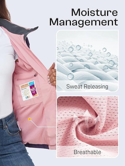 Womens Waterproof Rain jacket Lightweight Active Outdoor Raincoat with Removable Hood