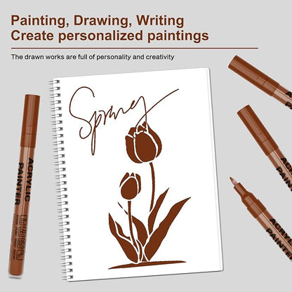 Acrylic Paint Pens Waterproof Markers 6 Brown Permanent Marker Pens Acrylic Pens for Rock Painting Glass Stone Ceramic Metal Fabric Pebble Painting pens Craft Supplies