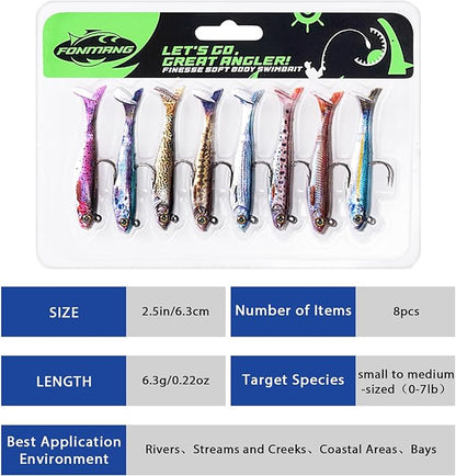 2.5/3.5In Swim Baits for Bass Fishing, Pre-Rigged Jig Heads Soft Plastic Walleye Fishing Lures, Paddle Tail Swimbaits for Bass Fishing, Fishing Bait for Freshwater Saltwater Gifts