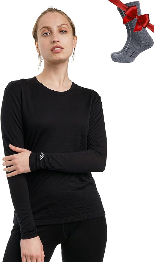 Merino.tech Merino Wool Base Layer Women - 100% Merino Wool Heavyweight, Midweight, Lite Long Sleeve Thermal Shirt and Socks