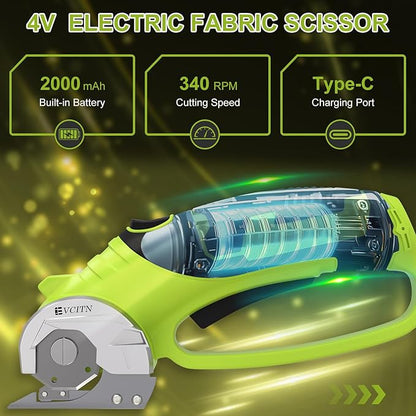 Cordless Electric Scissors,4V Rechargeable Electric Box Cutter for Cardboard, Heavy Duty Cardboard Cutter for Fabric,Rotary Cutter with LED Light for Crafts Leather, Plastic or Carpet,Green