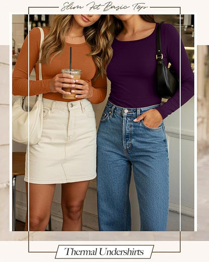 Neer 3 Pack Women's Thermal Shirts Long Sleeve Crew Neck Fleece Lined Undershirts Slim Fit Basic Tops Winter Base Layer