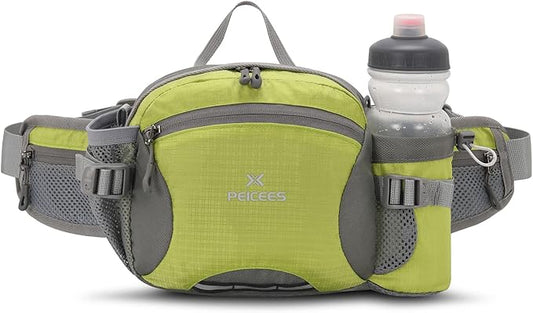 Peicees Hiking Fanny Pack Large Waist Bag for Men Women with Bottle Holder Water Resistant Lumbar Pack for Hiking Camping Fishing Outdoor (Bottle Not Included)