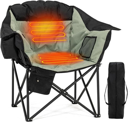 NAIZEA Heated Camping Chairs with Cooler Bag, Folding Camping Chair for Adults Outdoor, Heavy Duty Heated Lawn Chair for Camp, Garden, Firepits, Patio, & More, Support 500 LBS