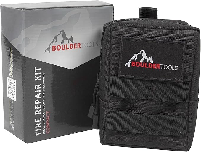 Boulder Tools - Compact Tire Repair kit with Molle Storage Pouch. Heavy Duty Universal Tire Plug Kit, Easily Stores Inside Your UTV, ATV, Truck, Motorcycle, Overlanding Gear or RV